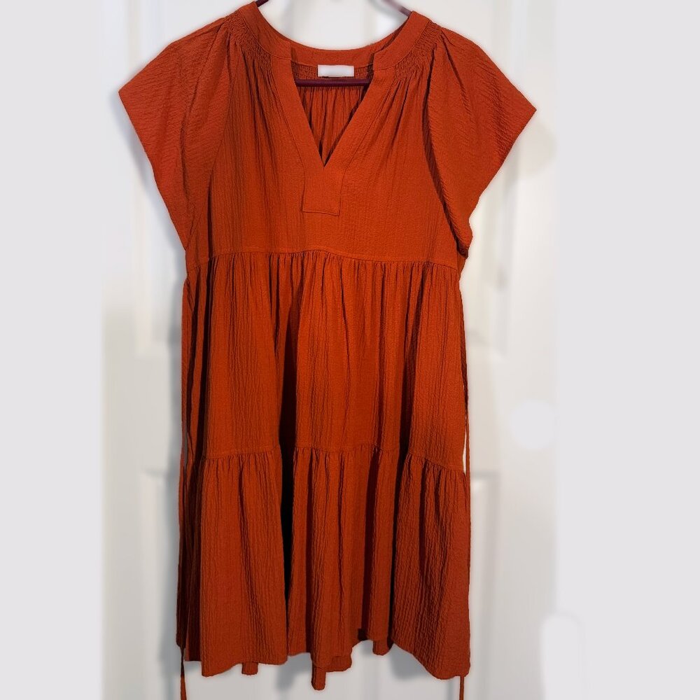Calvin Klein Dress Womens 6 Orange Flowy Boho Cottage Tiered Flutter Sleeve